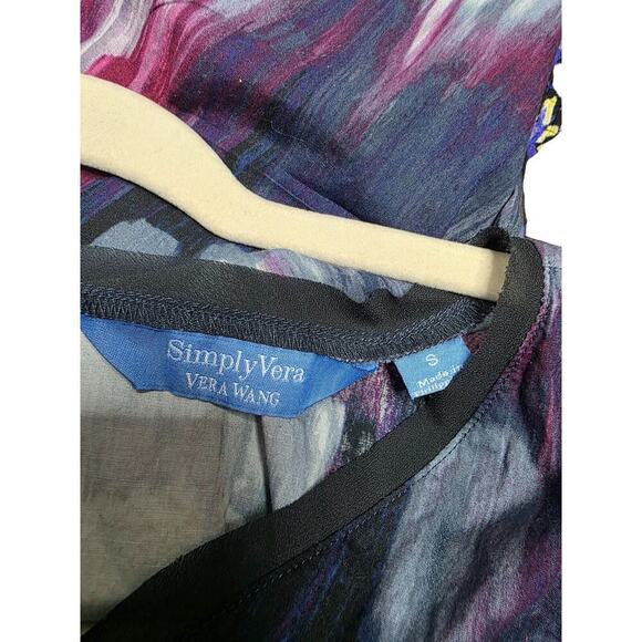 Simply Vera Vera Wang Watercolor Print Sleeveless Dress S Multicolor Cotton Blen - Picture 2 of 10